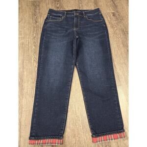 Talbots Tartan Trim Everyday Relaxed Jeans - Glacier Wash Plaid Cuff 10